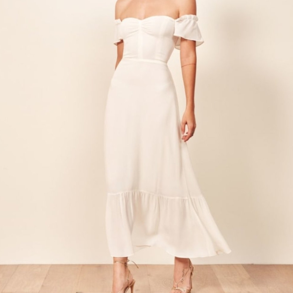 Reformation Off-Shoulder White Dress